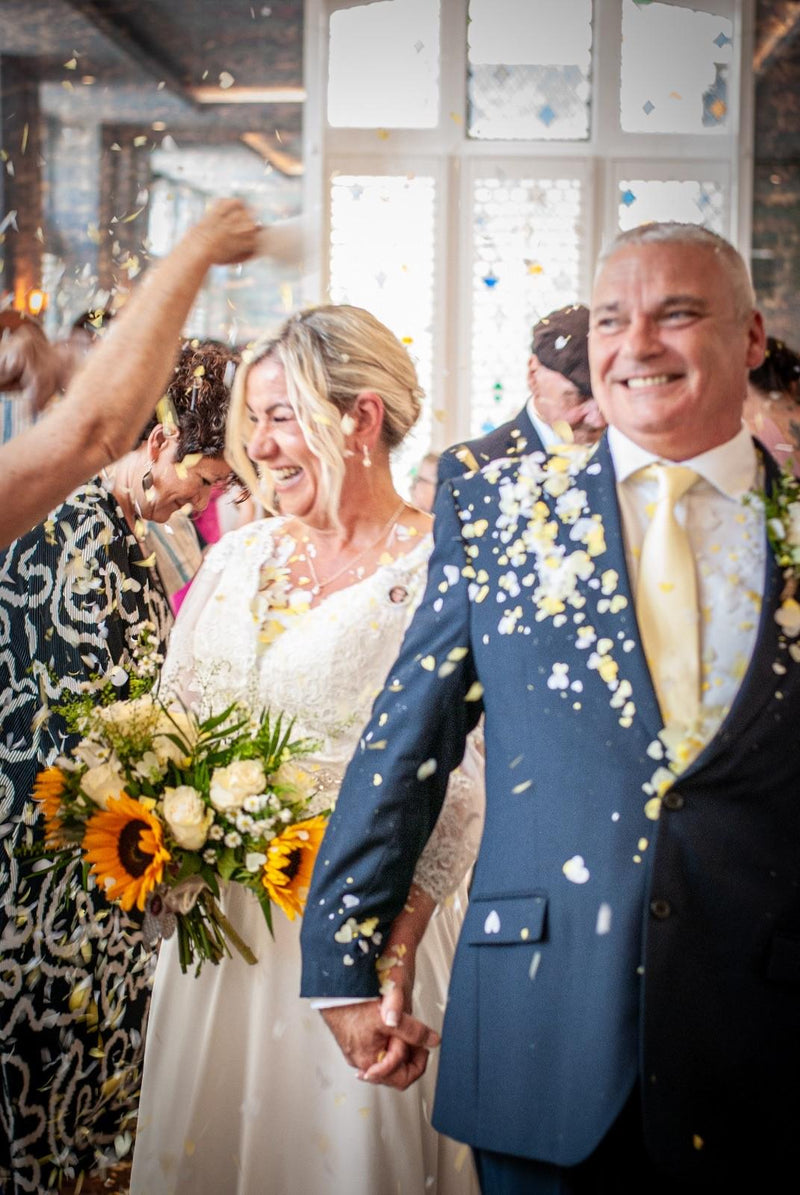 Heart confetti thrown at a customer celebration