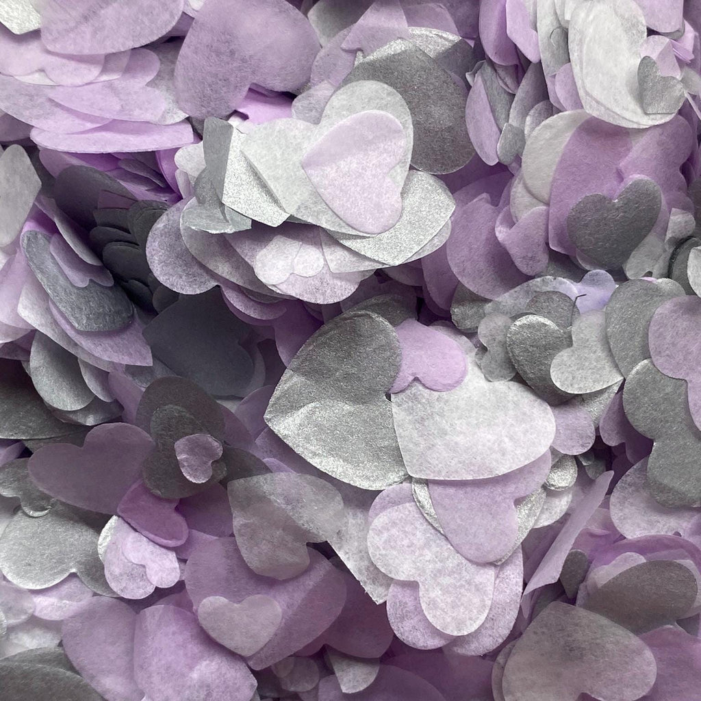 Lilac White and Metallic Silver Mix biodegradable heart confetti